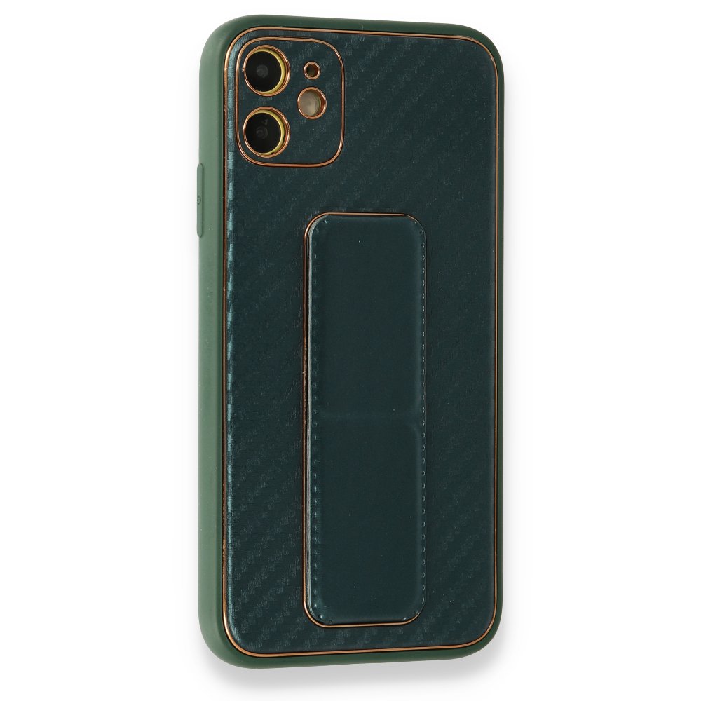 Newface iPhone 12 Kılıf Coco Karbon Standlı Kapak  - Yeşil