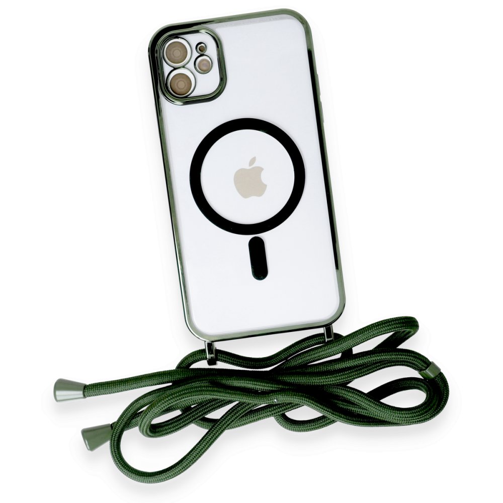 Newface iPhone 12 Kılıf Divo Lazer Askılı Magsafe Kapak - Koyu Yeşil