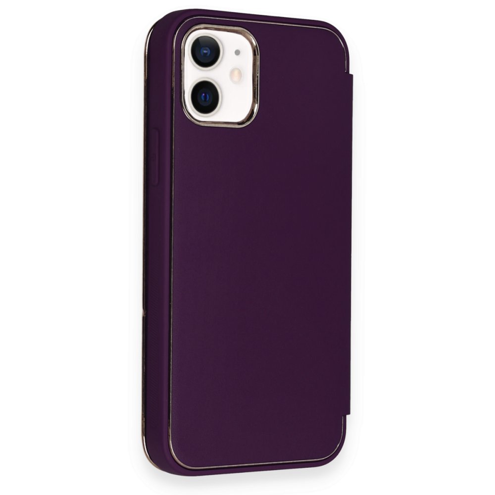 Newface iPhone 12 Kılıf Dolpin Kapaklı - Derin Mor