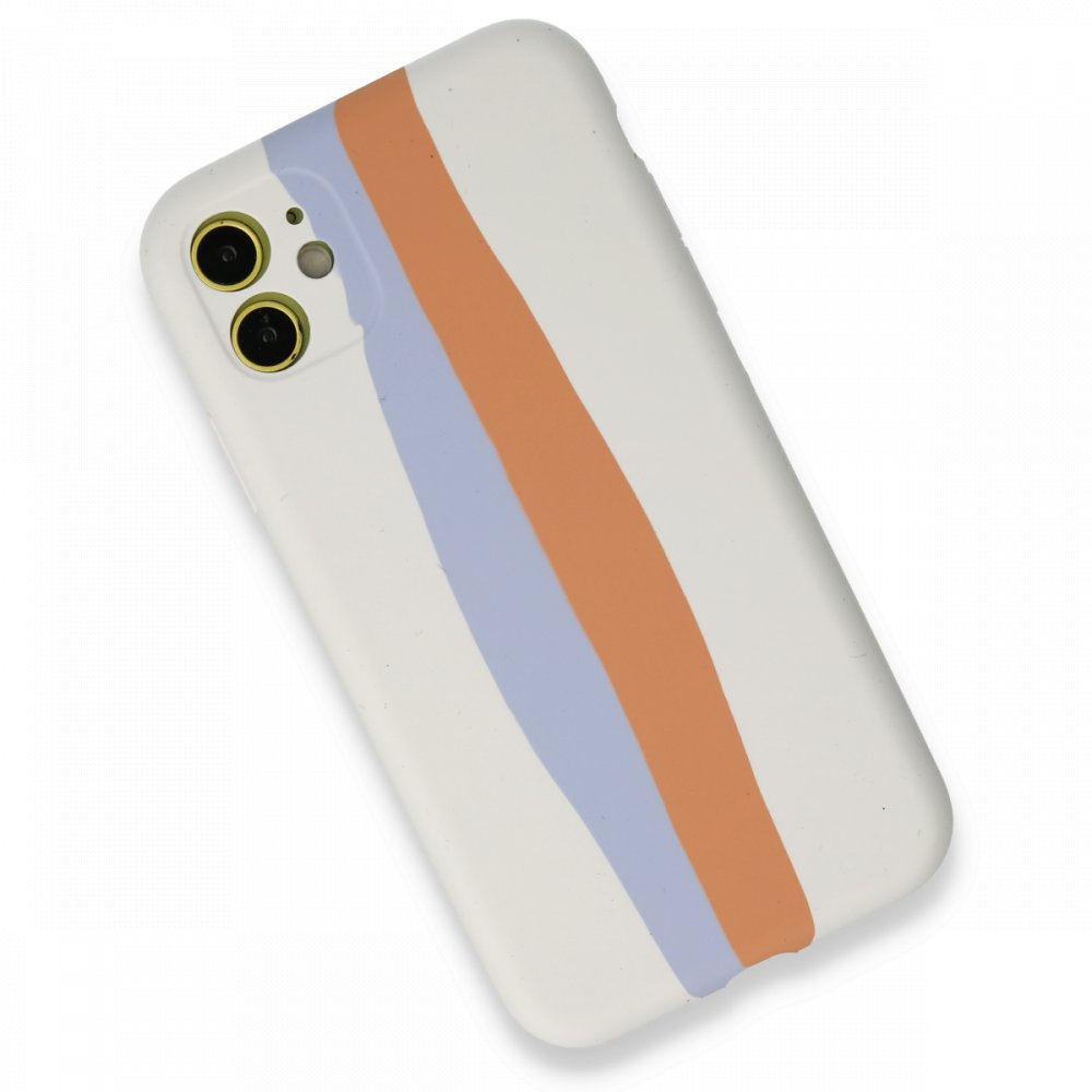 Newface iPhone 12 Kılıf Ebruli Lansman Silikon - Beyaz-Turuncu