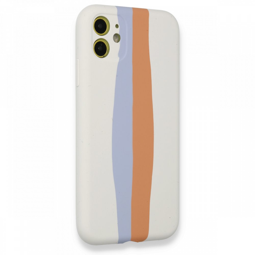 Newface iPhone 12 Kılıf Ebruli Lansman Silikon - Beyaz-Turuncu