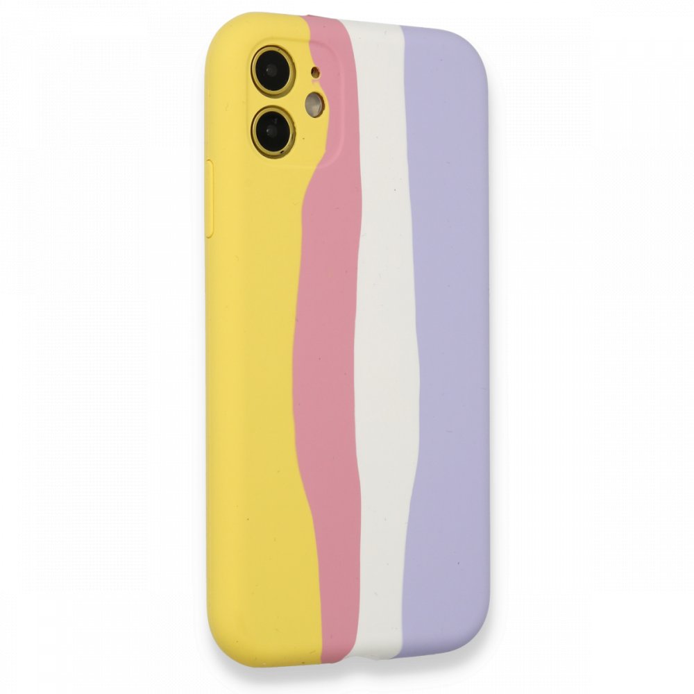 Newface iPhone 12 Kılıf Ebruli Lansman Silikon - Sarı-Mavi