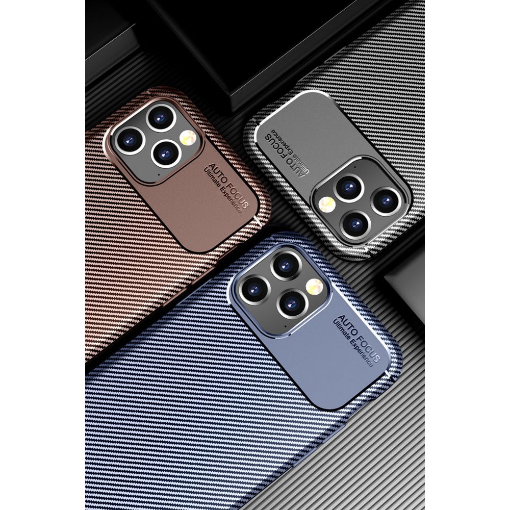 Newface iPhone 12 Kılıf Focus Karbon Silikon - Kahverengi