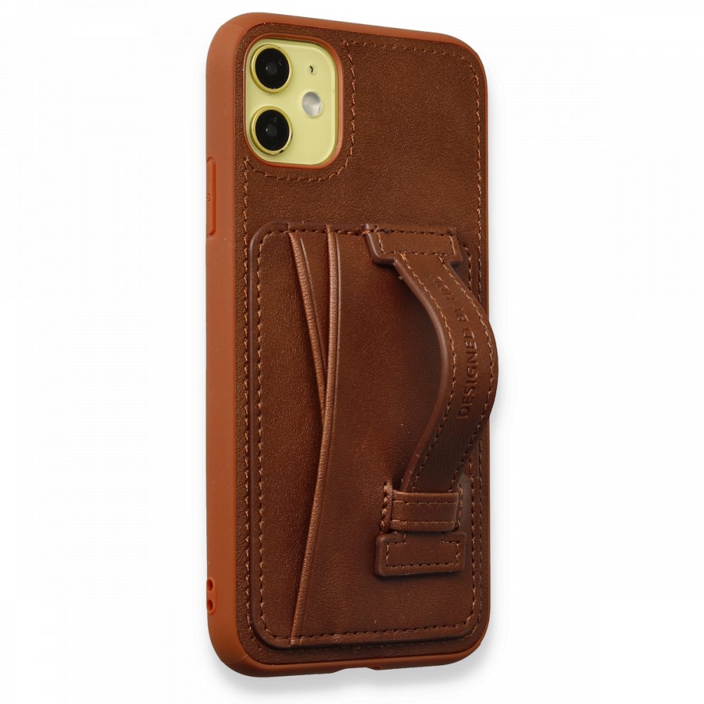HDD iPhone 12 Kılıf HD Deri Kartvizitli Kapak - Kahverengi