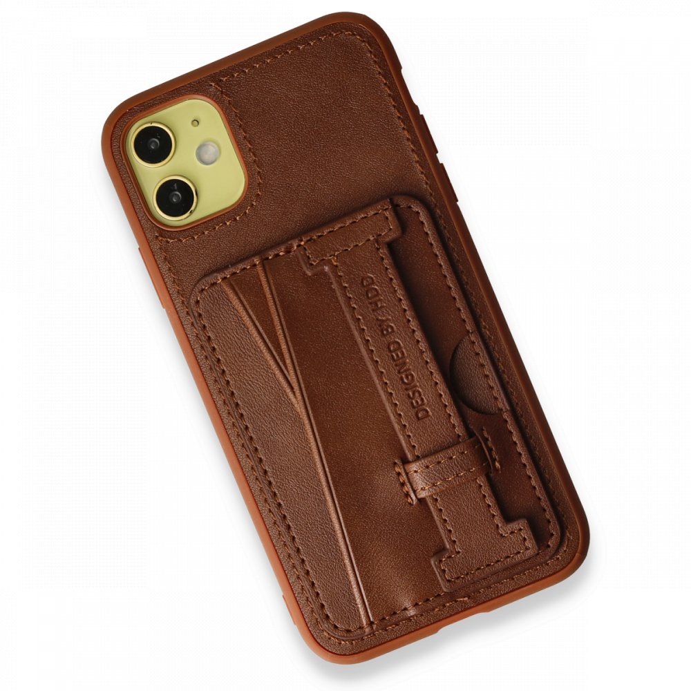 HDD iPhone 12 Kılıf HD Deri Kartvizitli Kapak - Kahverengi