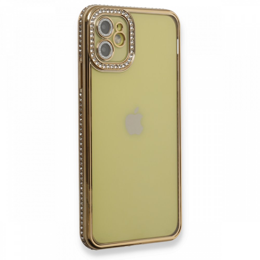 Newface iPhone 12 Kılıf Joke Taşlı Silikon - Gold