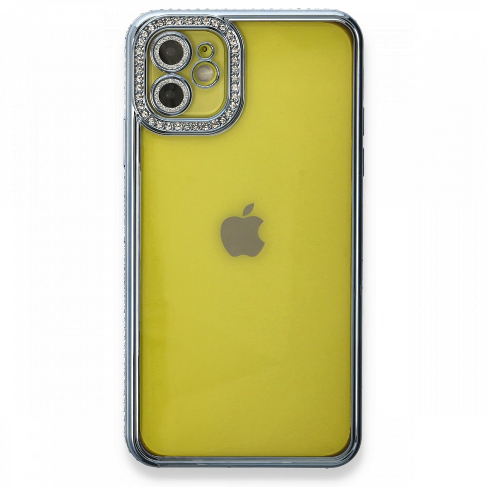 Newface iPhone 12 Kılıf Joke Taşlı Silikon - Mavi