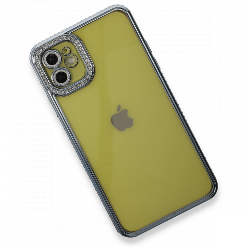 Newface iPhone 12 Kılıf Joke Taşlı Silikon - Mavi