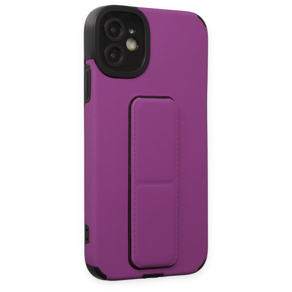 Newface iPhone 12 Kılıf Mega Standlı Silikon - Mor