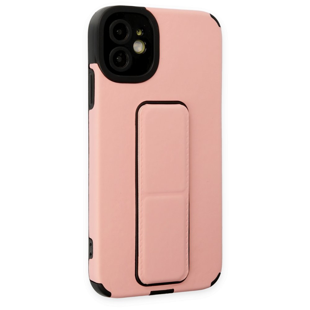 Newface iPhone 12 Kılıf Mega Standlı Silikon - Pudra