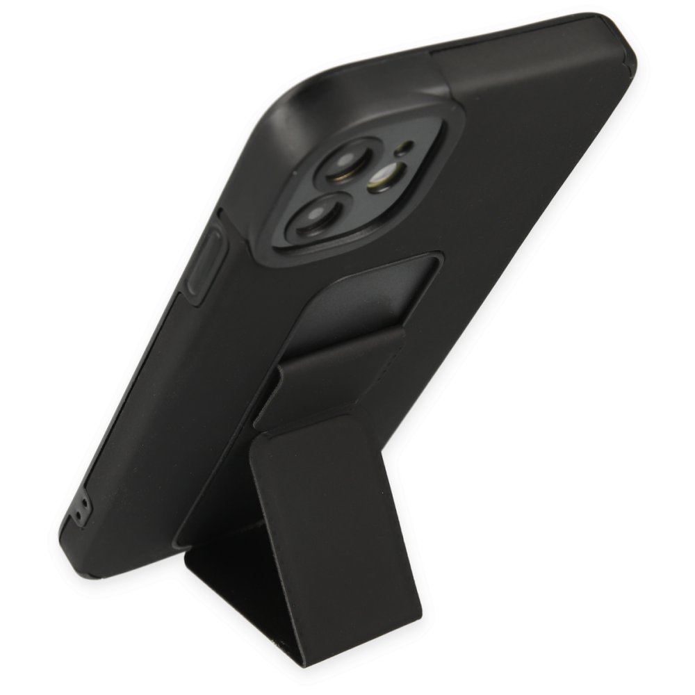 Newface iPhone 12 Kılıf Mega Standlı Silikon - Siyah