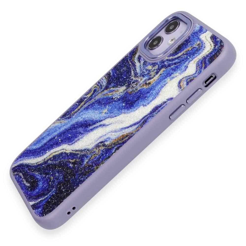 Newface iPhone 12 Kılıf Moda Simli Kapak - Mavi