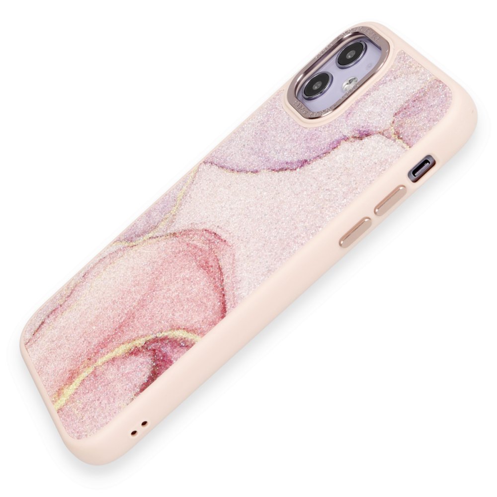 Newface iPhone 12 Kılıf Moda Simli Kapak - Rose