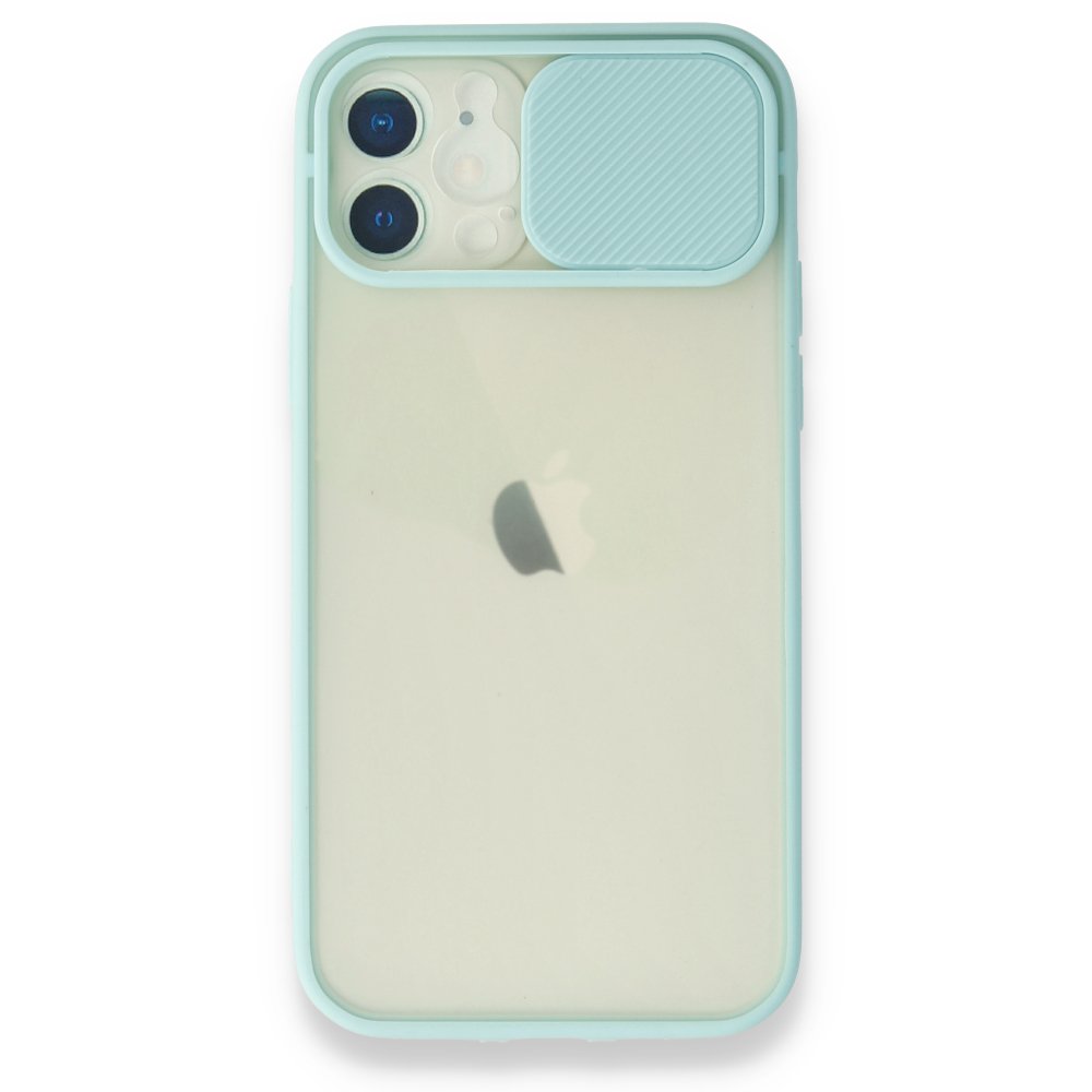 Newface iPhone 12 Kılıf Palm Buzlu Kamera Sürgülü Silikon - Turkuaz