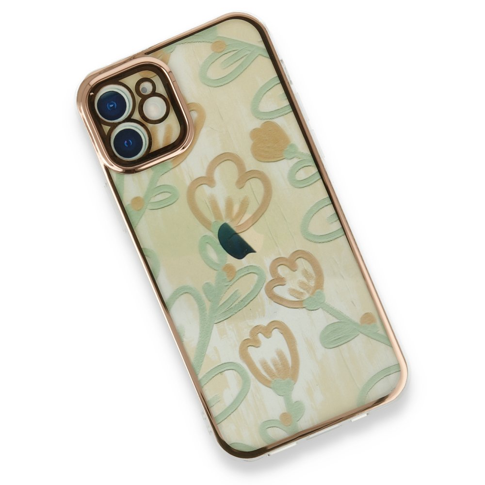 Newface iPhone 12 Mini Kılıf Çiçekli Silikon - Sarı