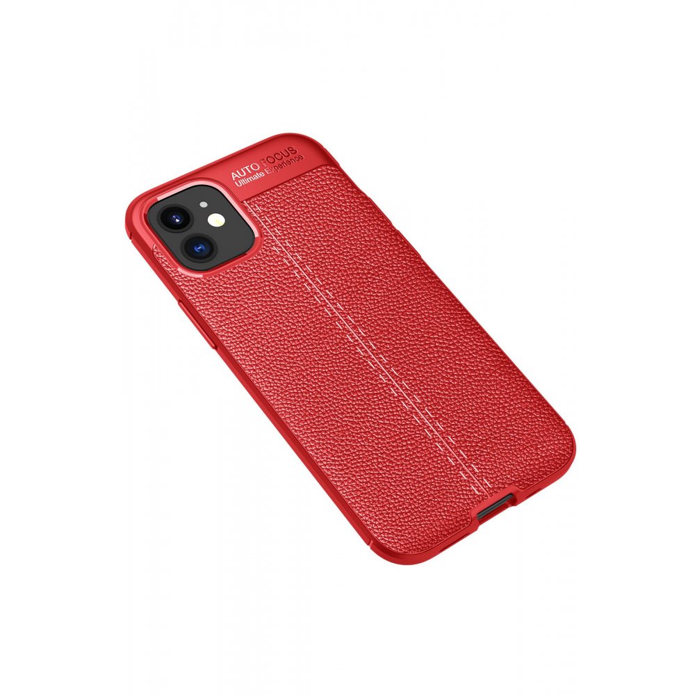 Newface iPhone 12 Mini Kılıf Focus Derili Silikon - Kırmızı