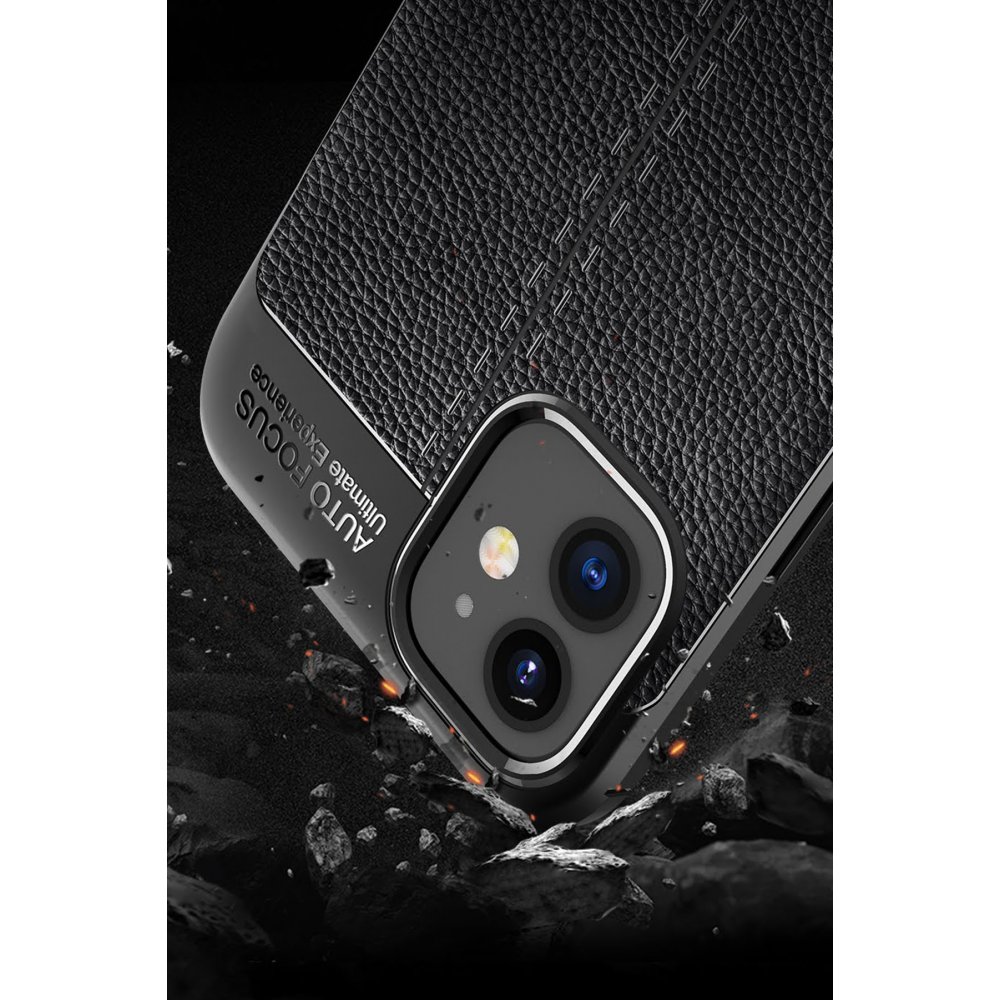 Newface iPhone 12 Mini Kılıf Focus Derili Silikon - Siyah