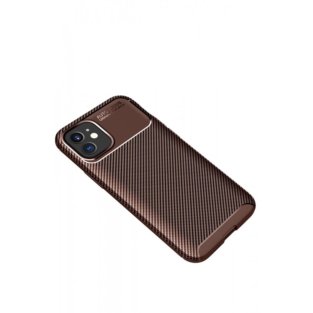 Newface iPhone 12 Mini Kılıf Focus Karbon Silikon - Kahverengi