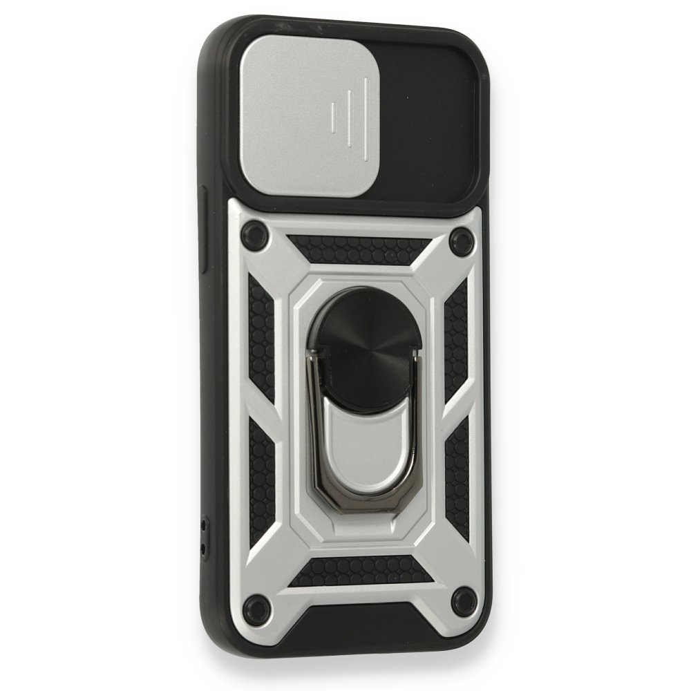 Newface iPhone 12 Mini Kılıf Pars Lens Yüzüklü Silikon - Gümüş