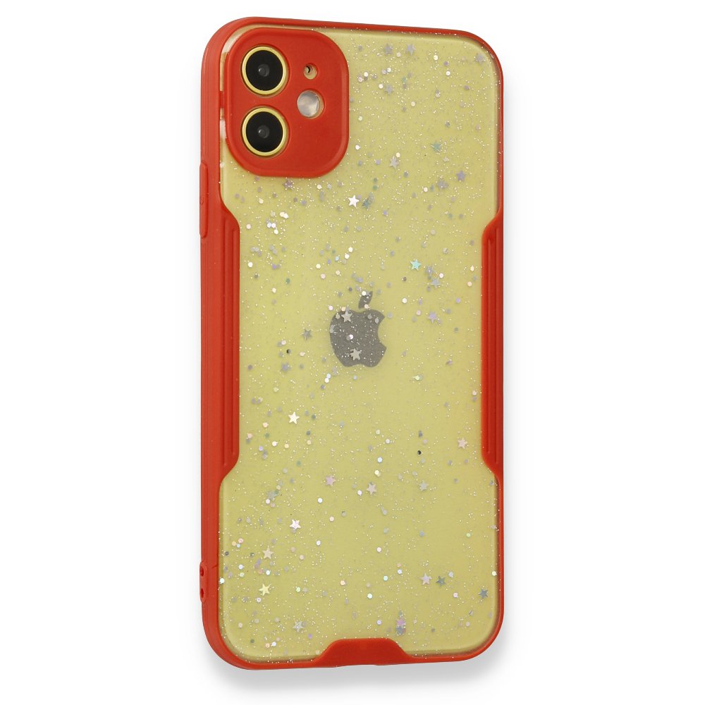 Newface iPhone 12 Mini Kılıf Platin Simli Silikon - Kırmızı