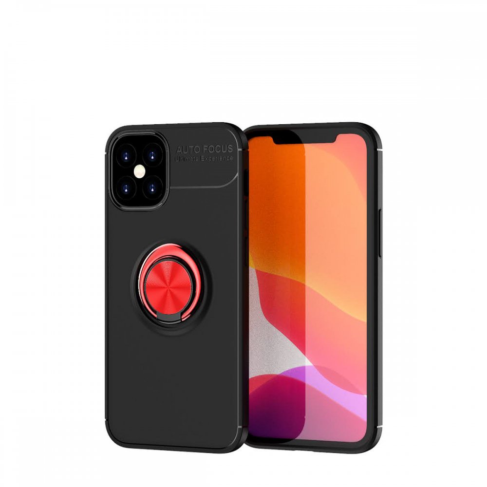 Newface iPhone 12 Mini Kılıf Range Yüzüklü Silikon - Siyah-Kırmızı