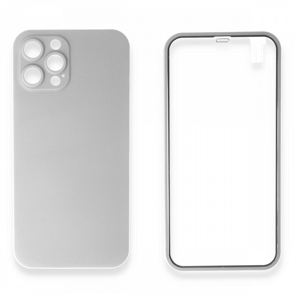 Newface iPhone 12 Pro Kılıf 360 Full Body Silikon Kapak - Gümüş