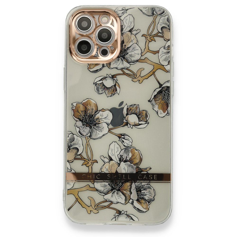 Newface iPhone 12 Pro Kılıf Çiçekli Silikon - Pudra