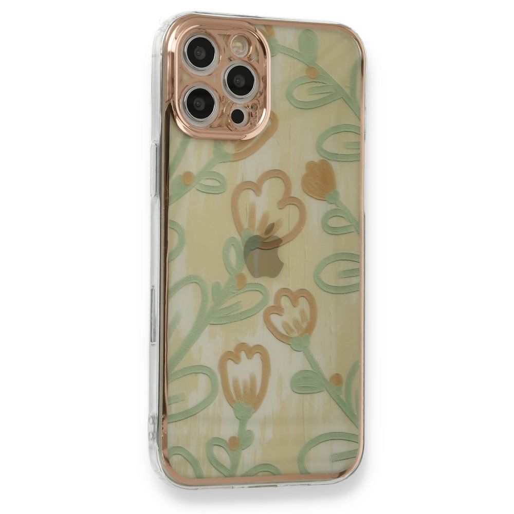 Newface iPhone 12 Pro Kılıf Çiçekli Silikon - Sarı