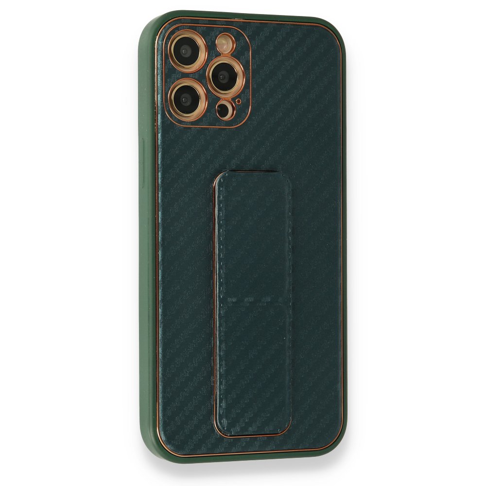 Newface iPhone 12 Pro Kılıf Coco Karbon Standlı Kapak  - Yeşil