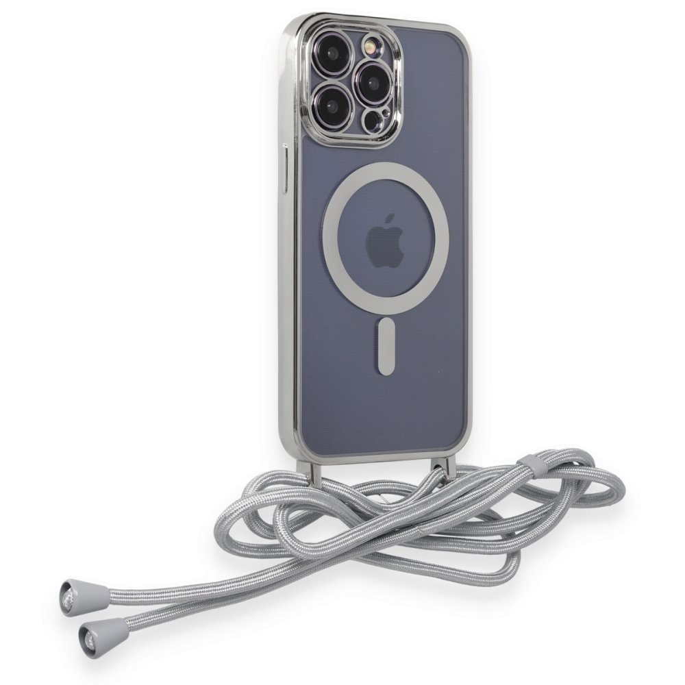 Newface iPhone 12 Pro Kılıf Divo Lazer Askılı Magsafe Kapak - Gümüş