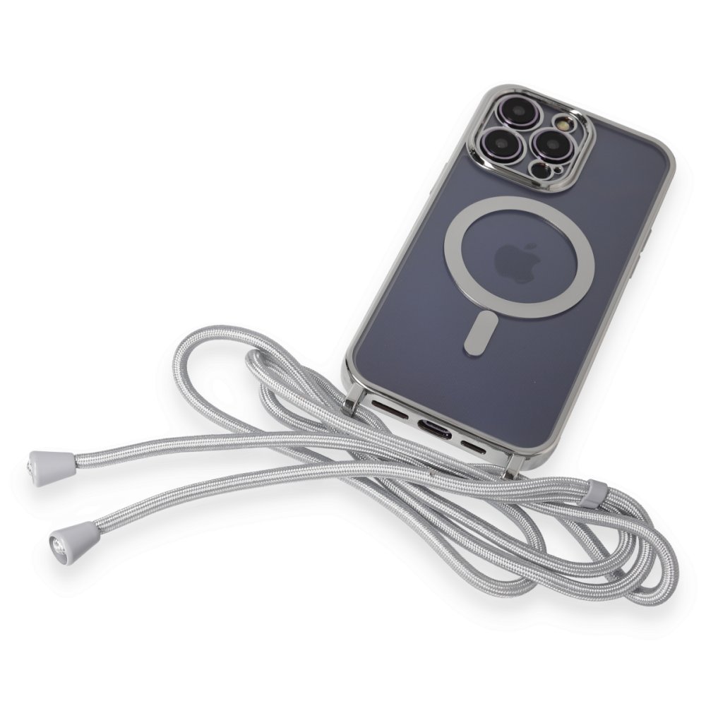 Newface iPhone 12 Pro Kılıf Divo Lazer Askılı Magsafe Kapak - Gümüş