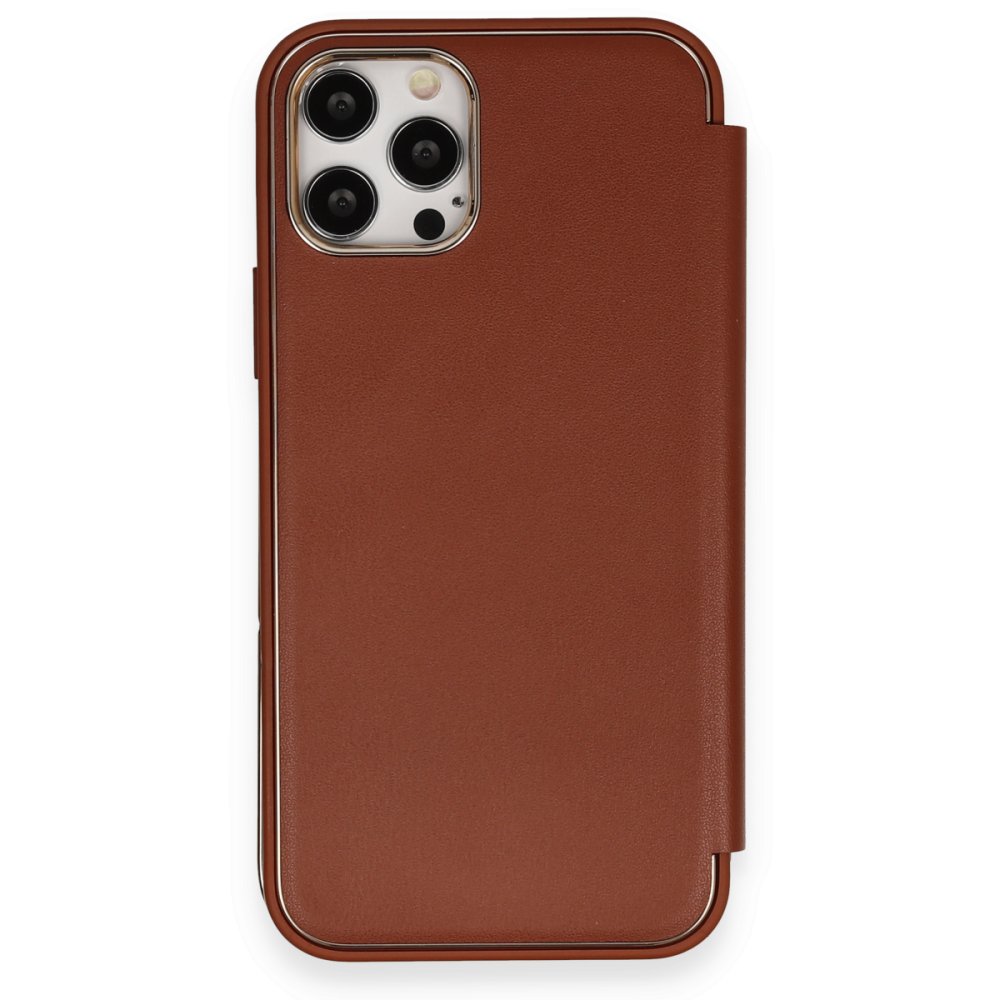 Newface iPhone 12 Pro Kılıf Dolpin Kapaklı - Kahverengi