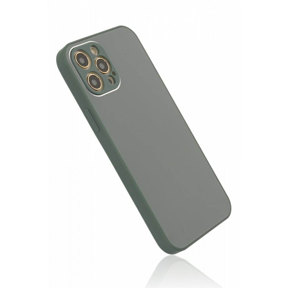 Newface iPhone 12 Pro Max Kılıf Glass Kapak - Koyu Yeşil