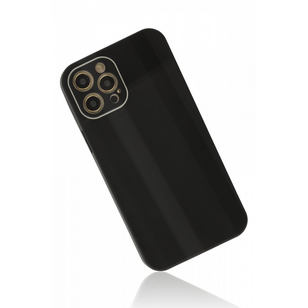 Newface iPhone 12 Pro Kılıf Glass Kapak - Siyah