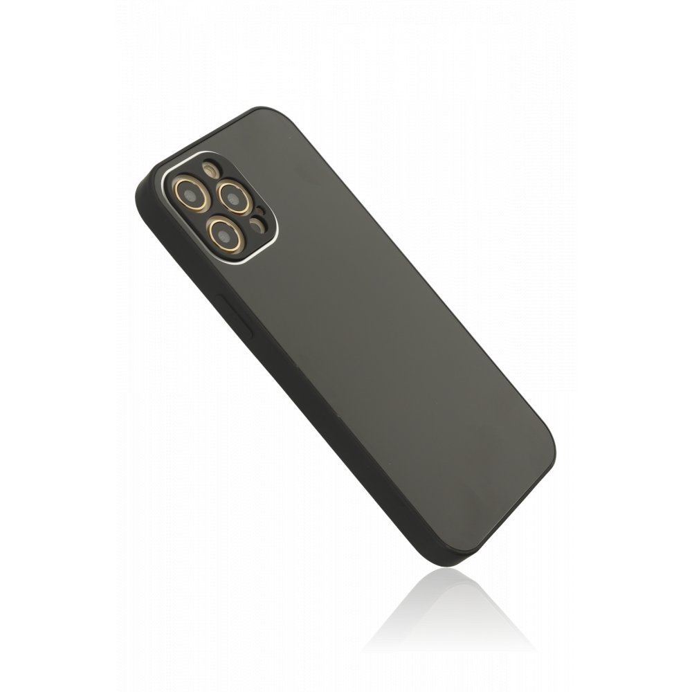 Newface iPhone 12 Pro Kılıf Glass Kapak - Siyah