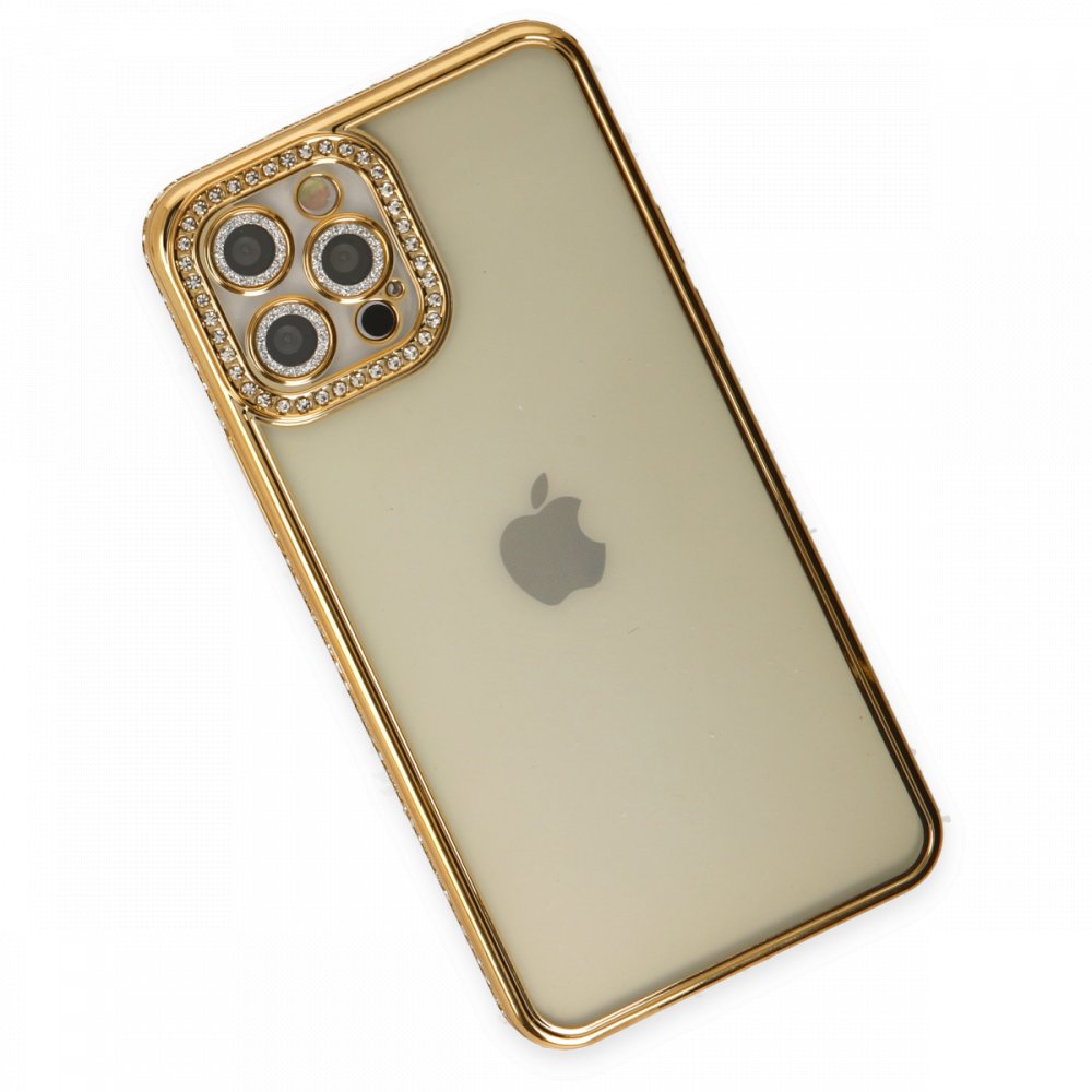 Newface iPhone 12 Pro Kılıf Joke Taşlı Silikon - Gold