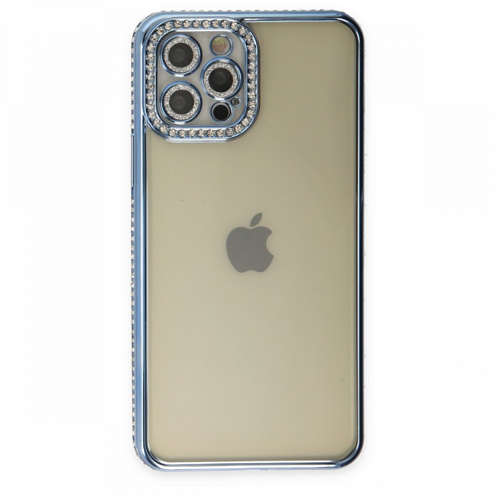 Newface iPhone 12 Pro Kılıf Joke Taşlı Silikon - Mavi