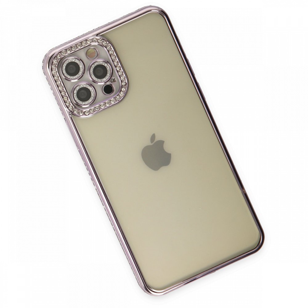 Newface iPhone 12 Pro Kılıf Joke Taşlı Silikon - Mor