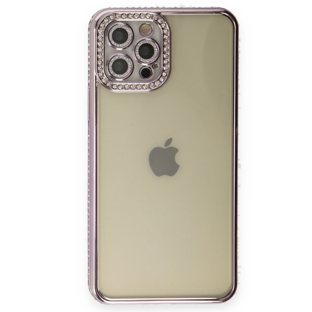Newface iPhone 12 Pro Kılıf Joke Taşlı Silikon - Mor