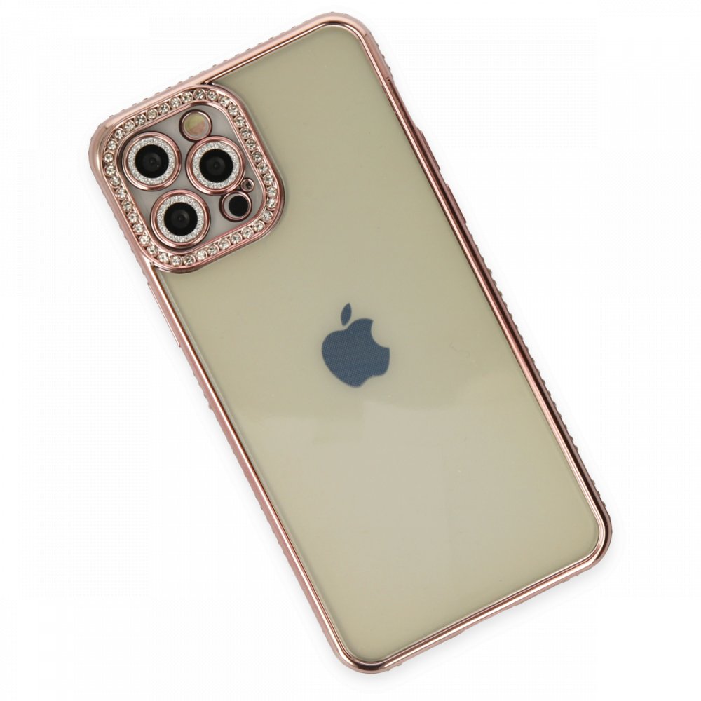 Newface iPhone 12 Pro Kılıf Joke Taşlı Silikon - Pembe