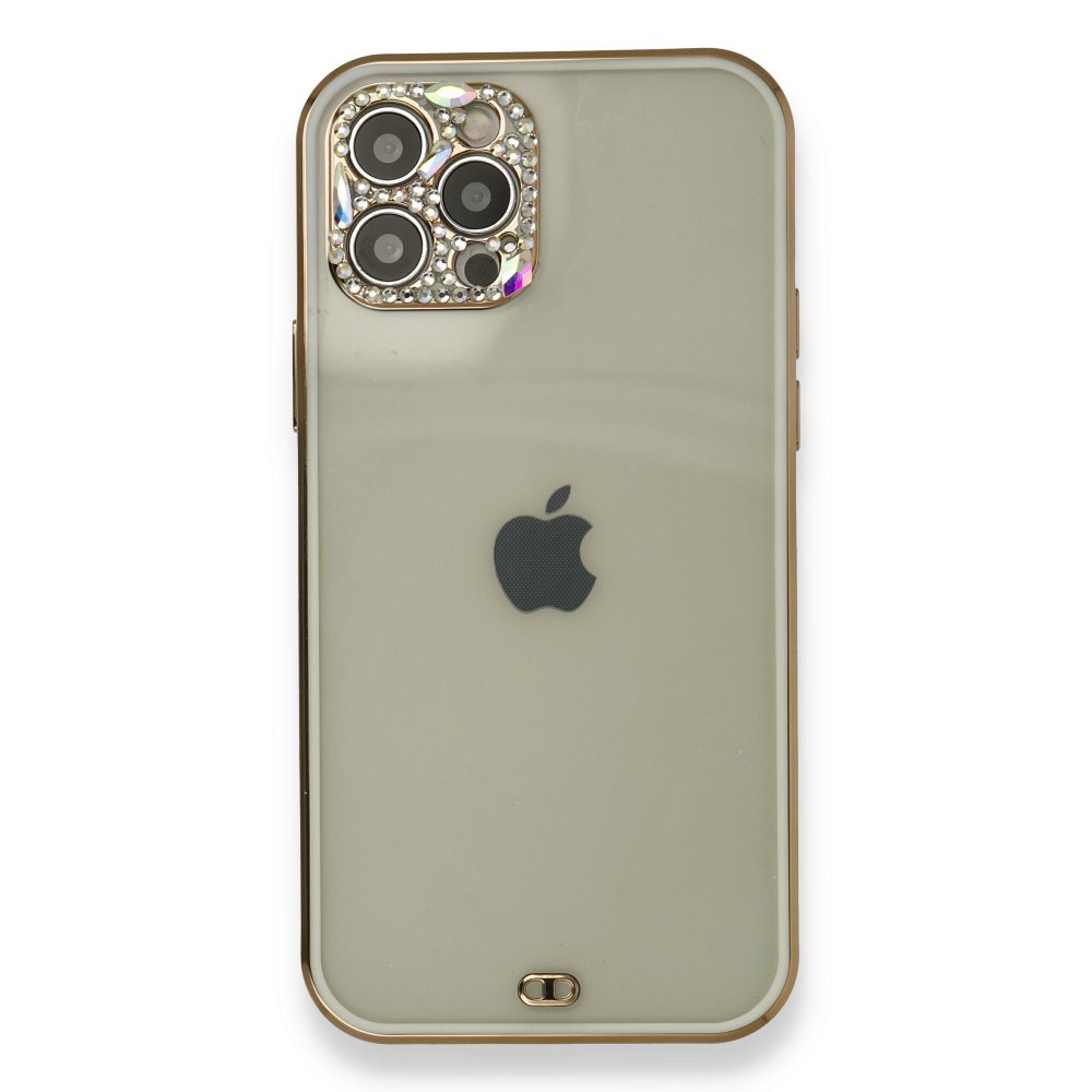 Newface iPhone 12 Pro Kılıf Liva Taşlı Silikon - Beyaz