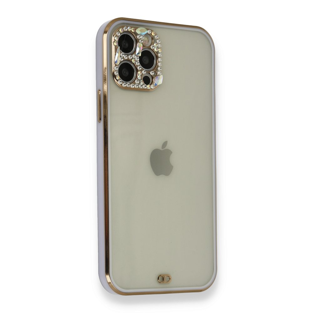 Newface iPhone 12 Pro Kılıf Liva Taşlı Silikon - Mor