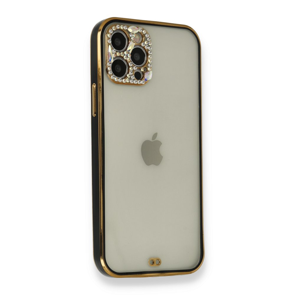 Newface iPhone 12 Pro Kılıf Liva Taşlı Silikon - Siyah
