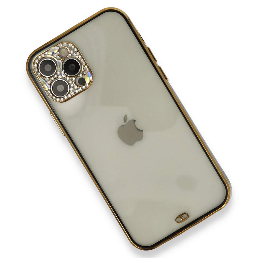 Newface iPhone 12 Pro Kılıf Liva Taşlı Silikon - Siyah