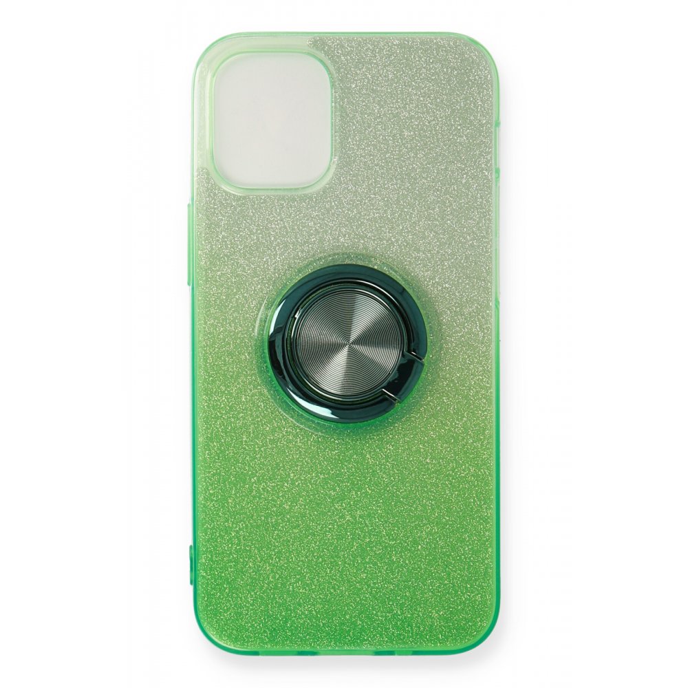 Newface iPhone 12 Pro Kılıf Simli Yüzüklü Silikon - Yeşil