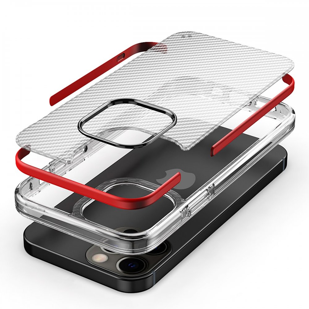 Newface iPhone 12 Pro Max Kılıf Bambi Karbon Silikon - Kırmızı