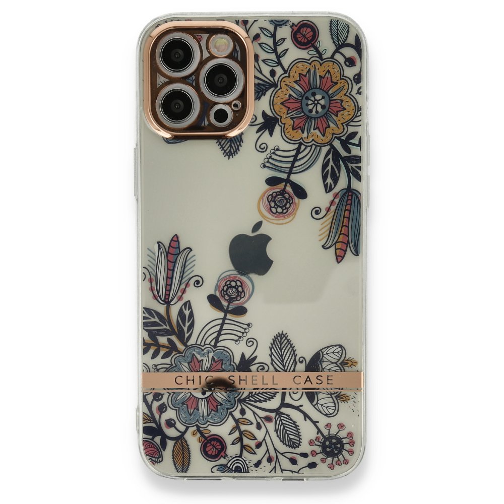 Newface iPhone 12 Pro Max Kılıf Çiçekli Silikon - Siyah