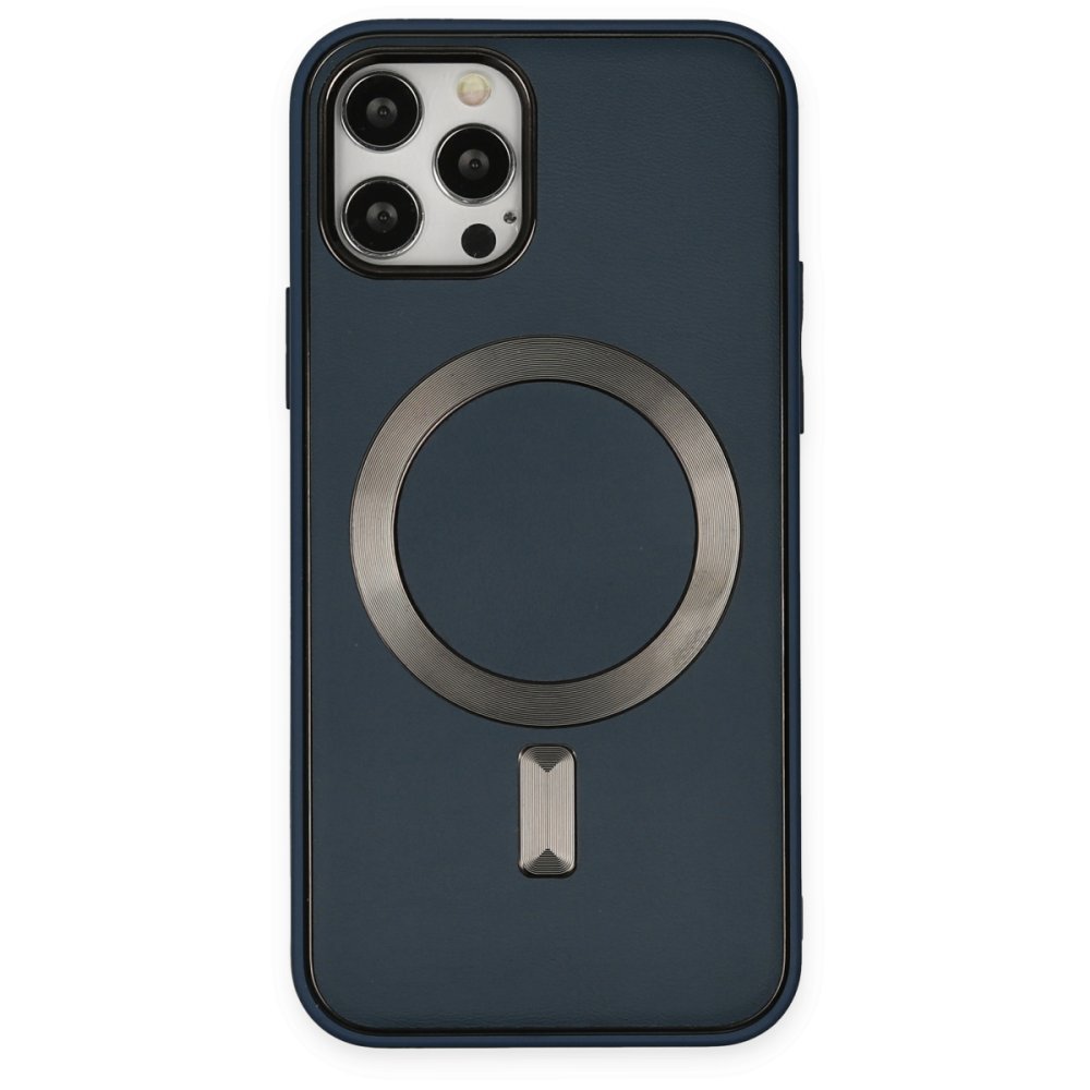 Newface iPhone 12 Pro Max Kılıf Coco Deri Magneticsafe Silikon - Lacivert