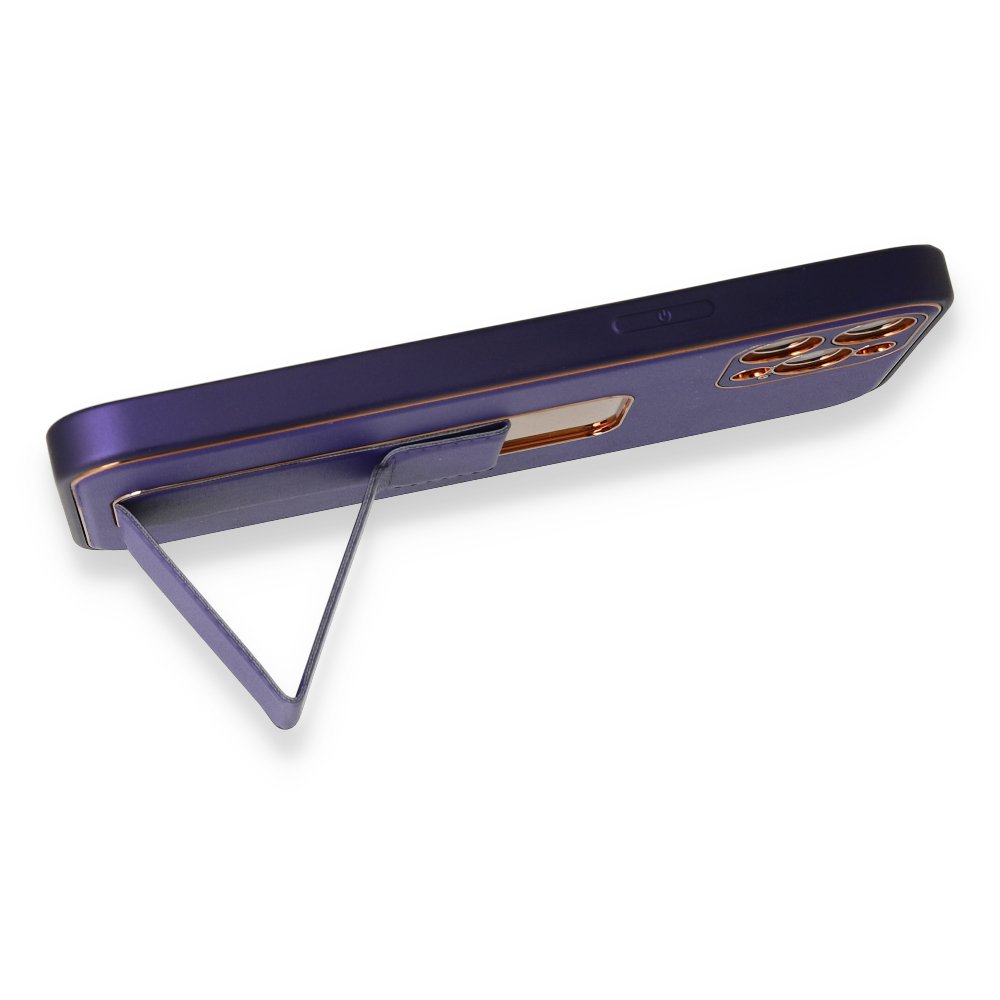 Newface iPhone 12 Pro Max Kılıf Coco Deri Standlı Kapak - Mor