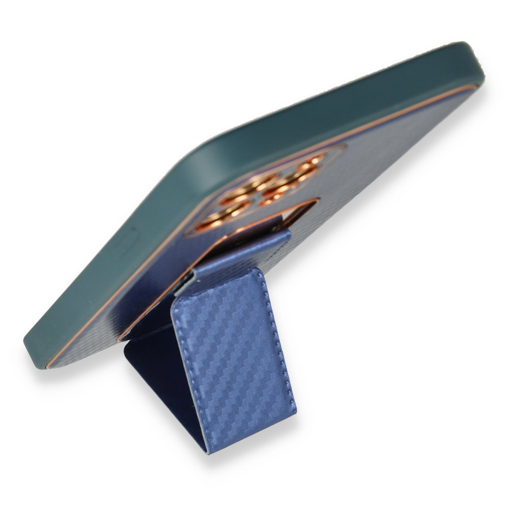 Newface iPhone 12 Pro Max Kılıf Coco Karbon Standlı Kapak - Mavi